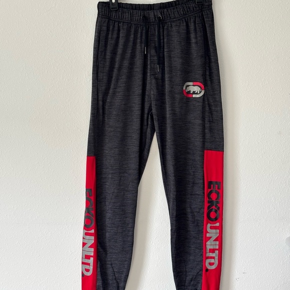 Men’s Ecko Unltd Jogger Sweatpants Black Red Logo Size Large - Picture 1 of 5